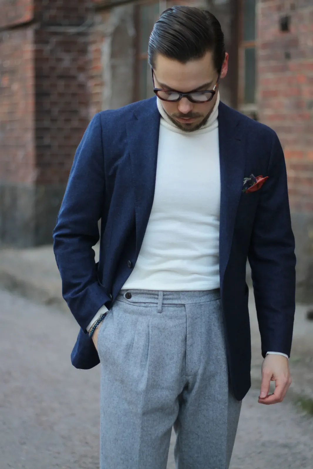 Dormeuil navy dinner jacket — tuxedo rental Haymarket VA wedding